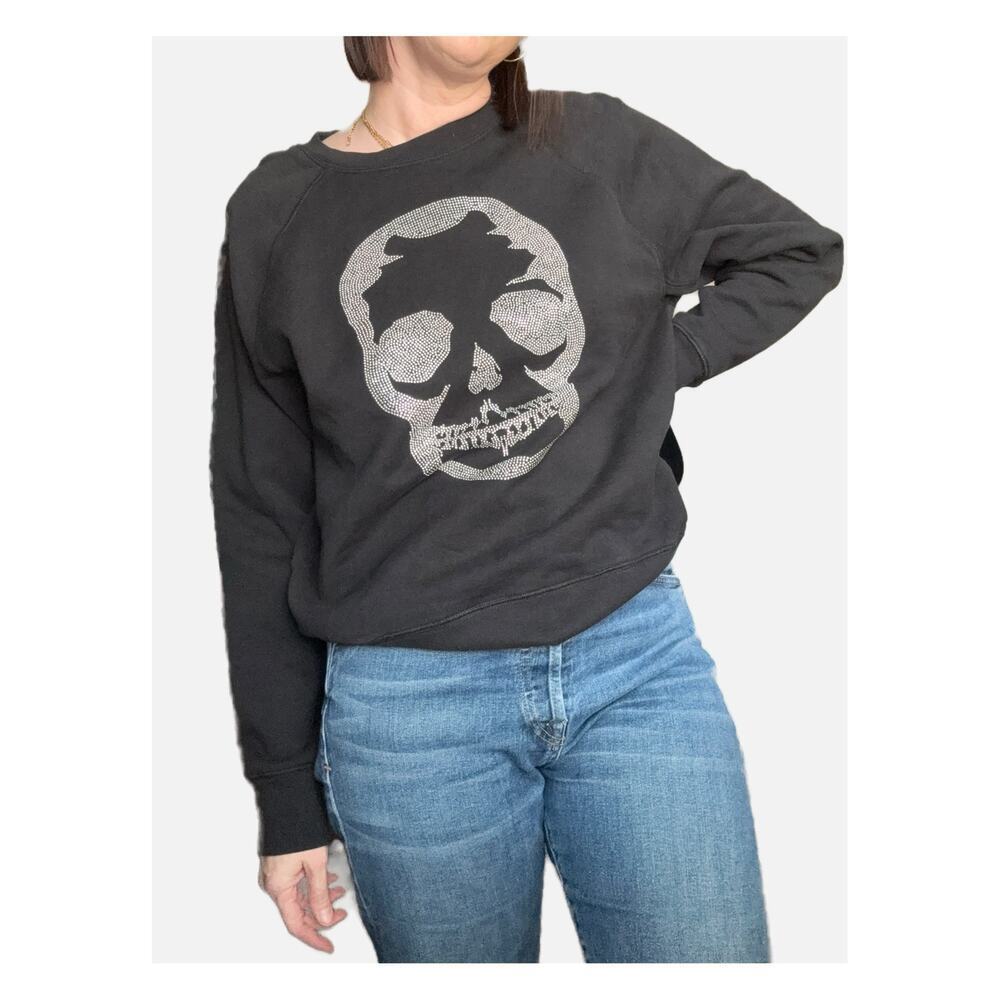 Zadig & Voltaire Rhinestone Skull Strass Cotton Crewneck Sweatshirt Black Medium